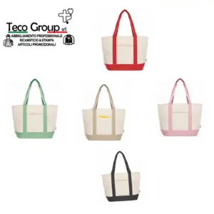 BORSA MARE IN COTONE CON RIPORTI COLORATI